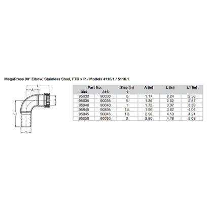 Viega MegaPress 3/4" 90° Stainless Steel 304 Elbow Street - Press Connection - Smart Connect Technology - image 2