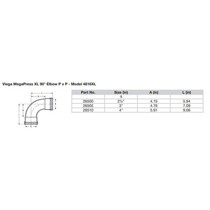 Viega MegaPress 4" 90° Carbon Steel Elbow w/FKM - Double Press Connection - Smart Connect Technology - image 2