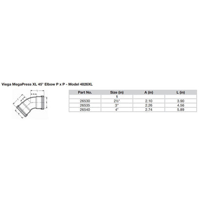 Viega MegaPress 4" 45° Carbon Steel Elbow w/FKM - Double Press Connection - Smart Connect Technology - image 2