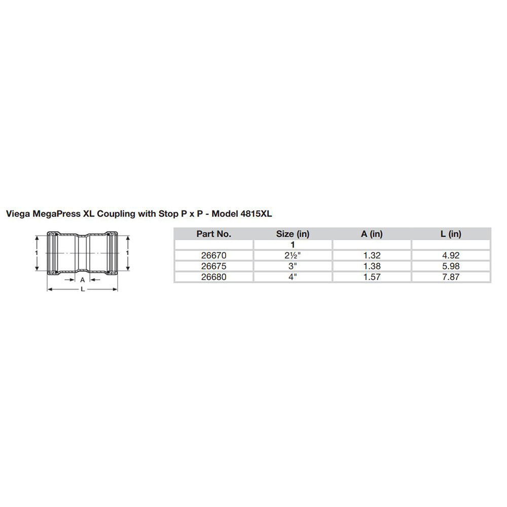 Viega MegaPress 2-1/2" Carbon Steel Coupling w/Stop w/FMK Double Press Connection - Smart Connect Technology - image 2