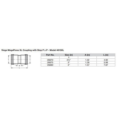 Viega MegaPress 2-1/2" Carbon Steel Coupling w/Stop w/FMK Double Press Connection - Smart Connect Technology - image 2