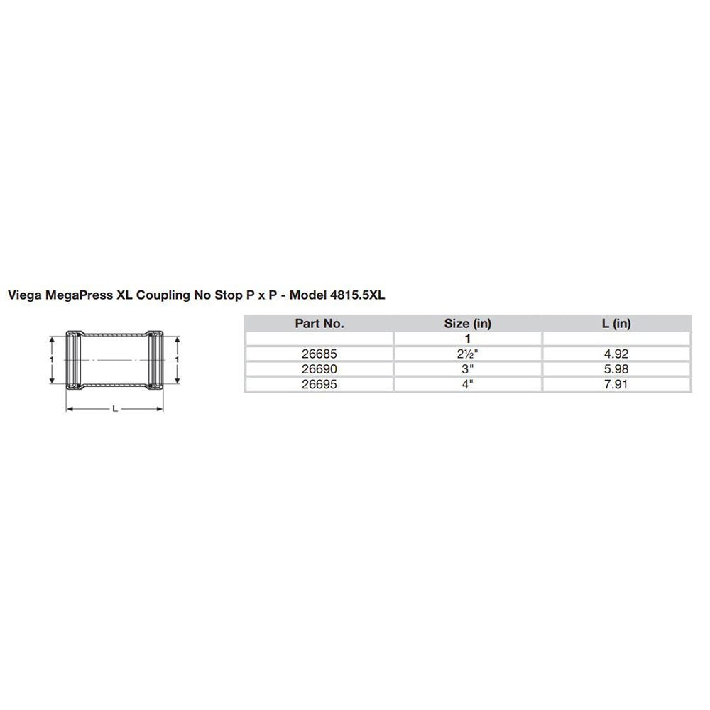 Viega MegaPress 2-1/2" Carbon Steel Coupling w/o Stop w/FMK - Double Press Connection - Smart Connect Technology - image 2