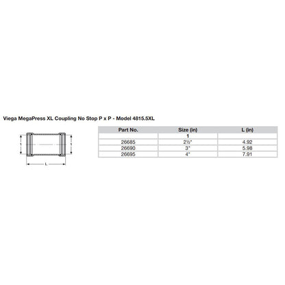 Viega MegaPress 2-1/2" Carbon Steel Coupling w/o Stop w/FMK - Double Press Connection - Smart Connect Technology - image 2