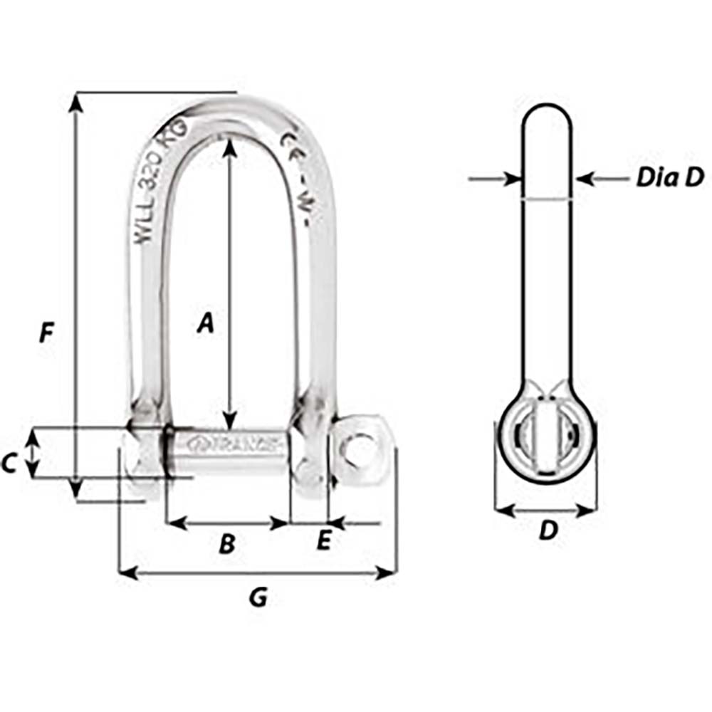 Wichard Self-Locking Long D Shackle - Diameter 6mm - 1/4" - image 2