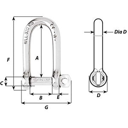 Wichard Self-Locking Long D Shackle - Diameter 6mm - 1/4" - image 2