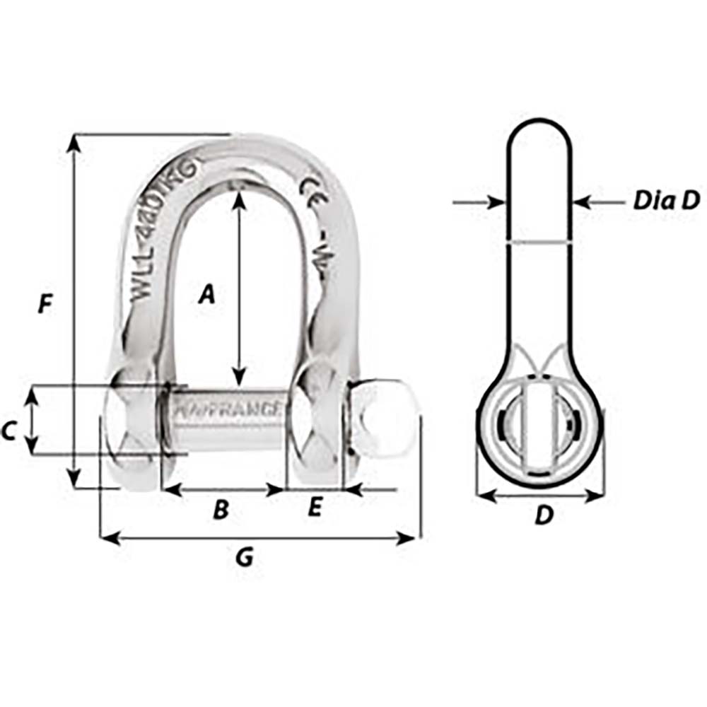 Wichard Captive Pin D Shackle - Diameter 10mm - 13/32" - image 2