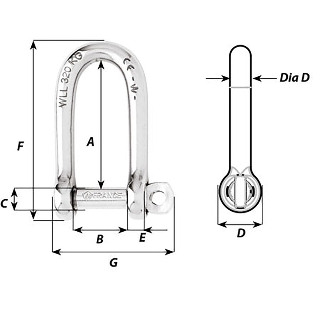 Wichard Self-Locking Long D Shackle - 10mm Diameter - 13/32" - image 2
