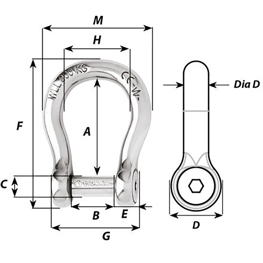 Wichard Self-Locking Allen Head Pin Bow Shackle - 6mm Diameter - 1/4" - image 2