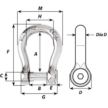 Wichard Self-Locking Allen Head Pin Bow Shackle - 6mm Diameter - 1/4" - image 2