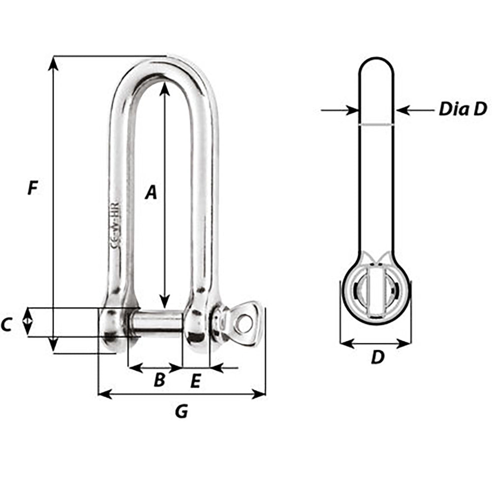 Wichard HR Long D Shackle - 10mm Diameter - 25/64" - image 2