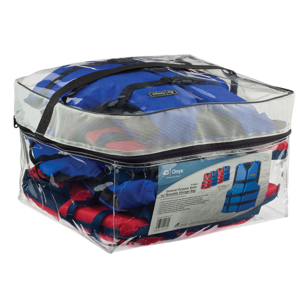Onyx Adult General Purpose Life Vests - Pack of 4 (2 Red, 2 Blue)