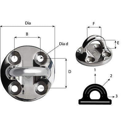 Wichard Round Pad Eye - 57mm Diameter (2-1/4") - Fixed - image 2